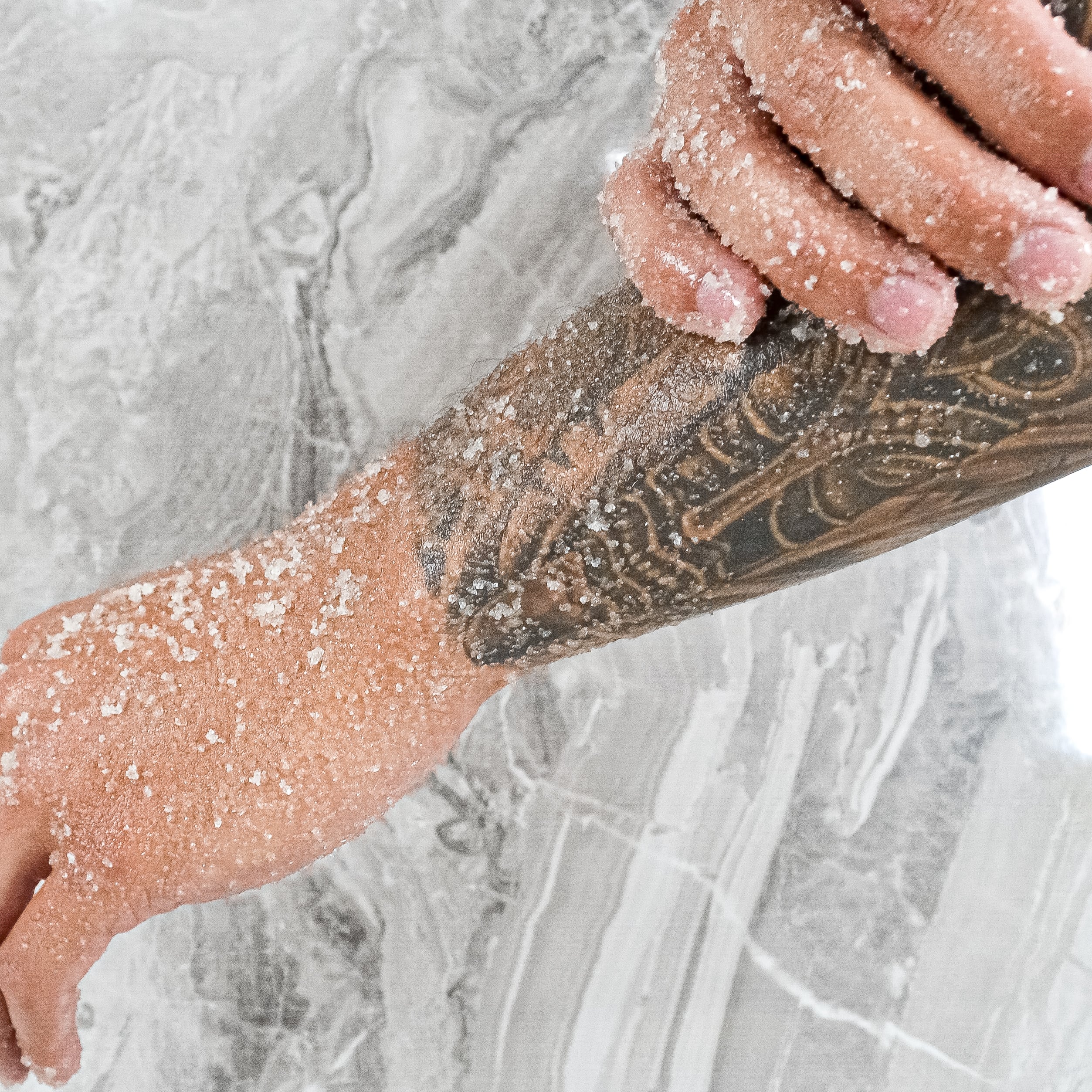 lavender scrub in use on arm